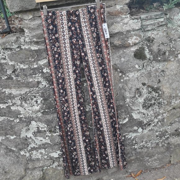 NEW Boho Wide Leg Leggings Boot Cut Yoga Pant Flared Bottom Floral Striped Print - Picture 2 of 10